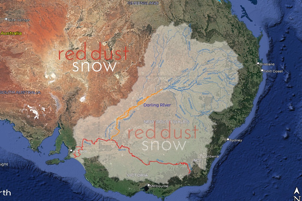 A map showing the size and location of the Murray Darling Basin, covering most of southeast Australia.